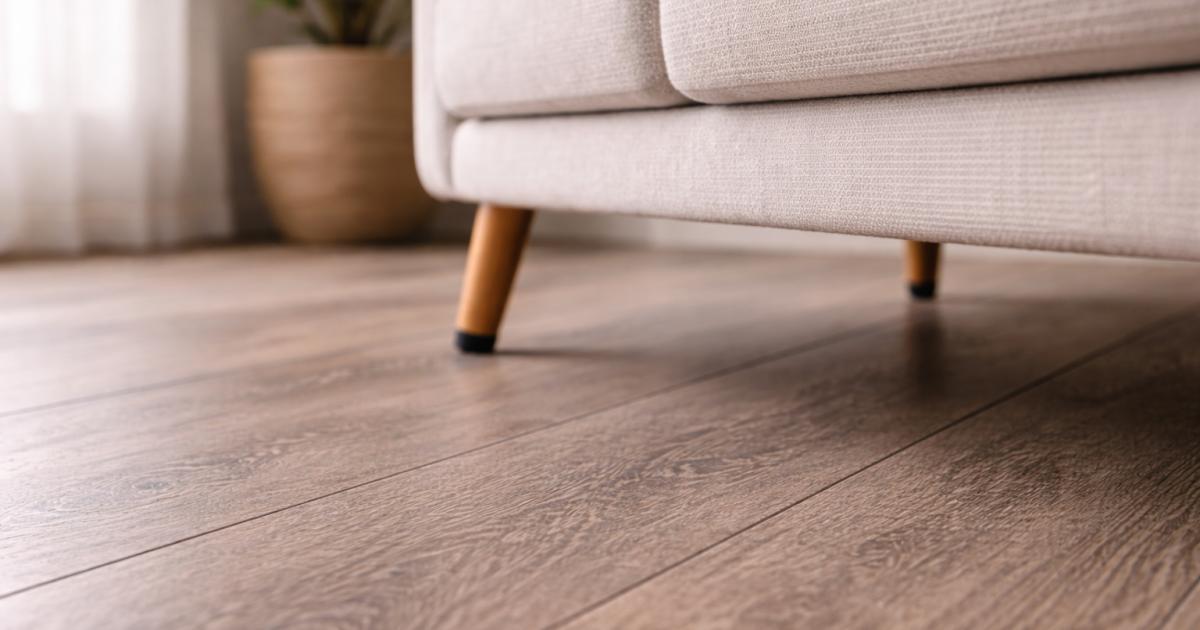 interieurdetail van bank met vloerbescherming onder poot interieurdetail van bank met vloerbescherming onder poot