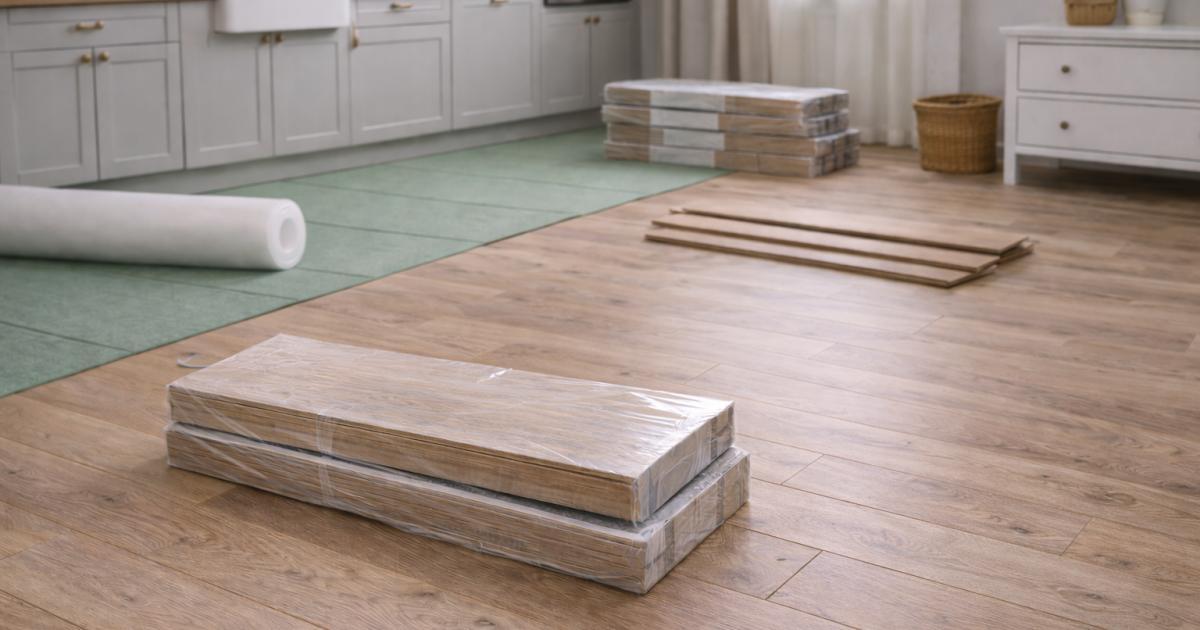 Laminaat leggen voor beginners: voorbereiding, richting en afwerking Nieuwe laminaatvloer leggen in woning met ondervloer en planken klaar voor installatie